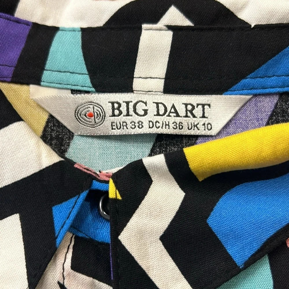 Big Dart Multicolored Abstract Art Deco Button-Up… - image 6